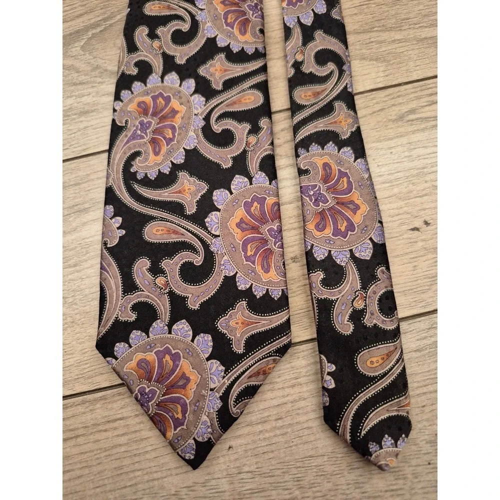 Robert Talbott Best of Class‎ Mens Silk Paisley Tie Black Purple Orange USA Made